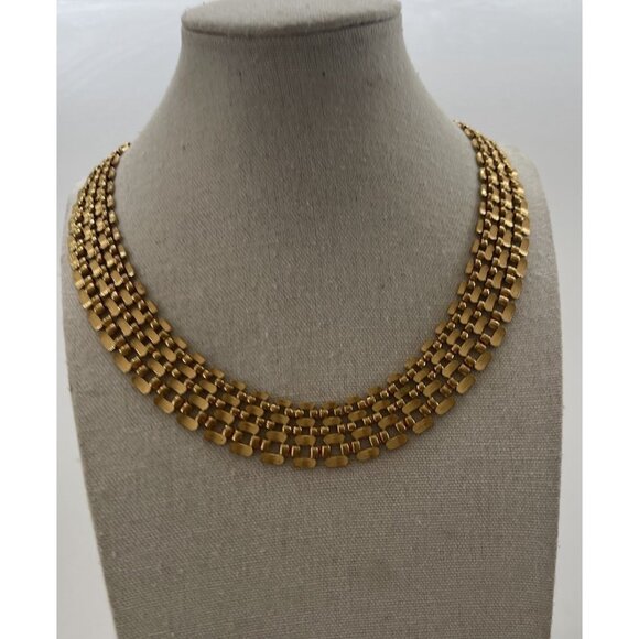 Vintage Napier Gold Plated Woven Chain Collar Necklace 16 in Fold Clasp 80s 90s - Picture 12 of 14